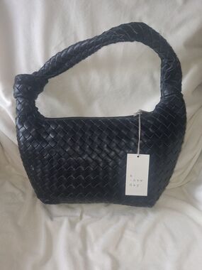 a new day Black Woven Shoulder Hobo Bag